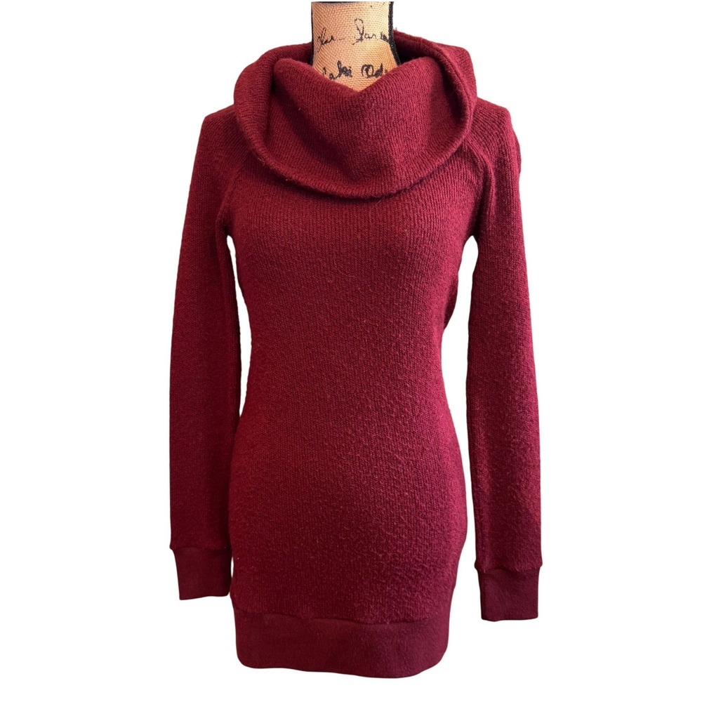 Ingrid & Isabel Womens Cowl Neck Oversized‎ Comfy Tunic Sweater Burgundy Size XS